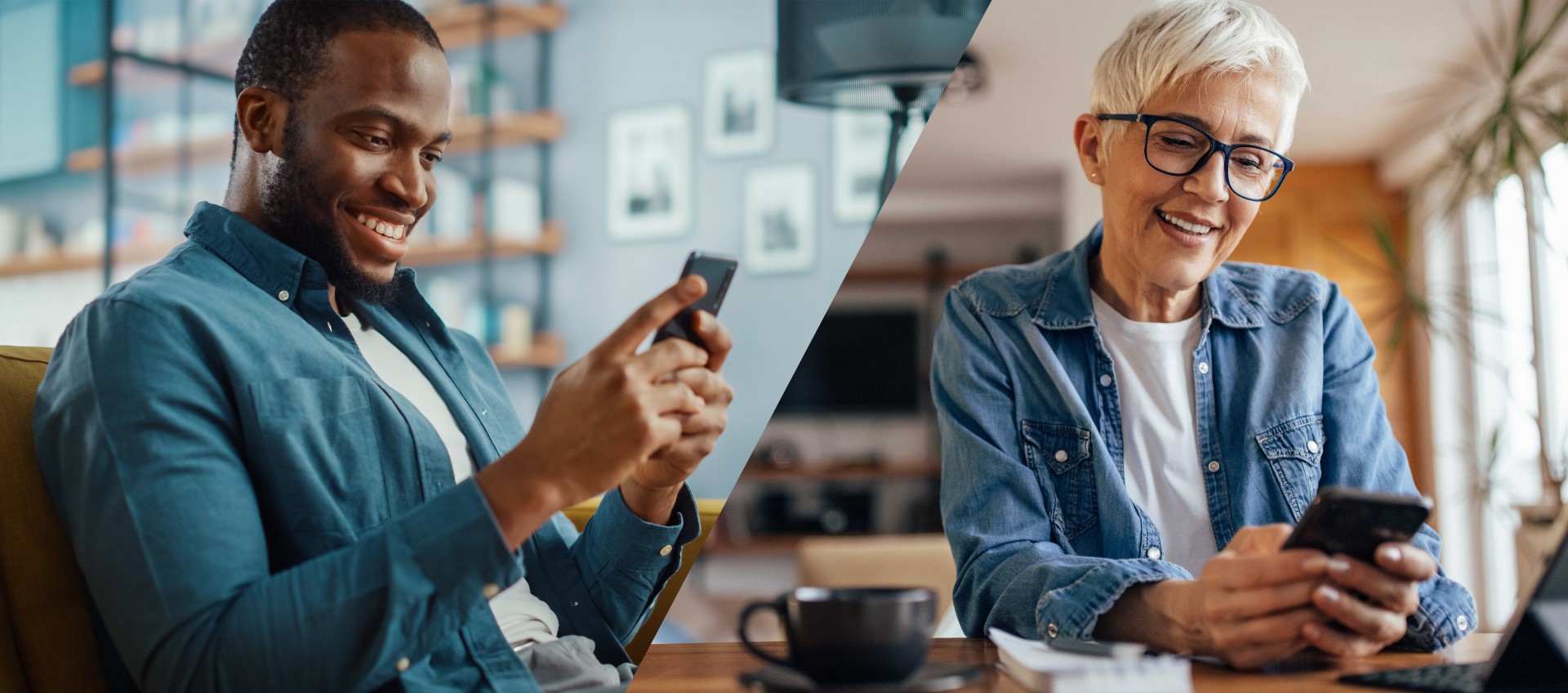 Two people looking at an app on their smart phone.