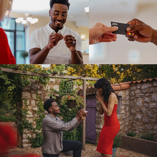 Man proposing to a woman.